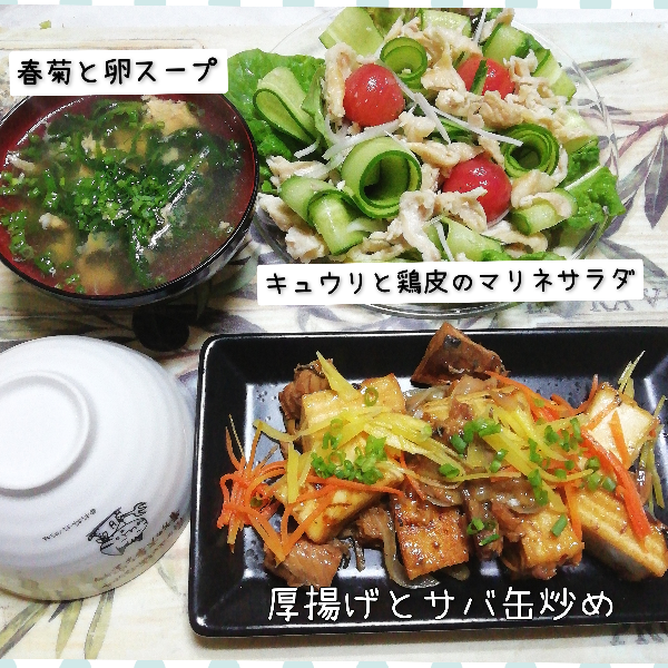 3-29厚揚げとサバ缶炒め定食