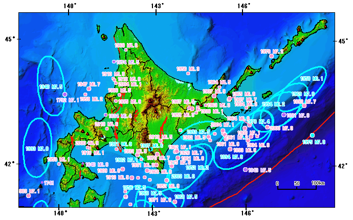 北海道過去地震マップ