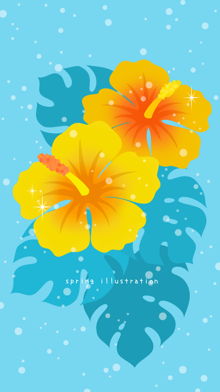 【ハイビスカス】夏の花のイラストスマホ壁紙・背景