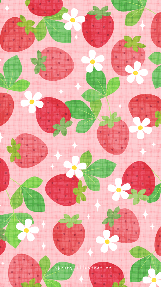 【いちご】春の果物のイラストスマホ壁紙