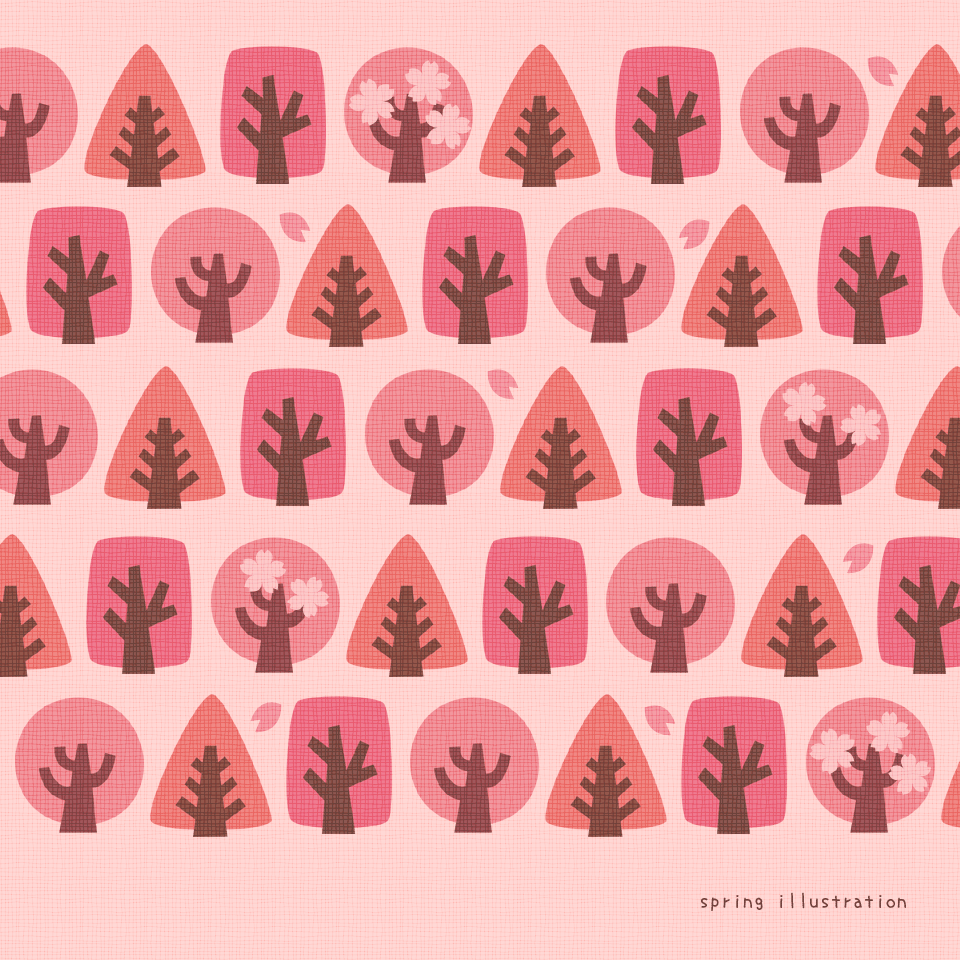 【春の森】植物のイラストましかく壁紙・背景