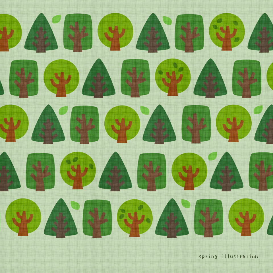 【夏の森】植物のイラストましかく壁紙・背景