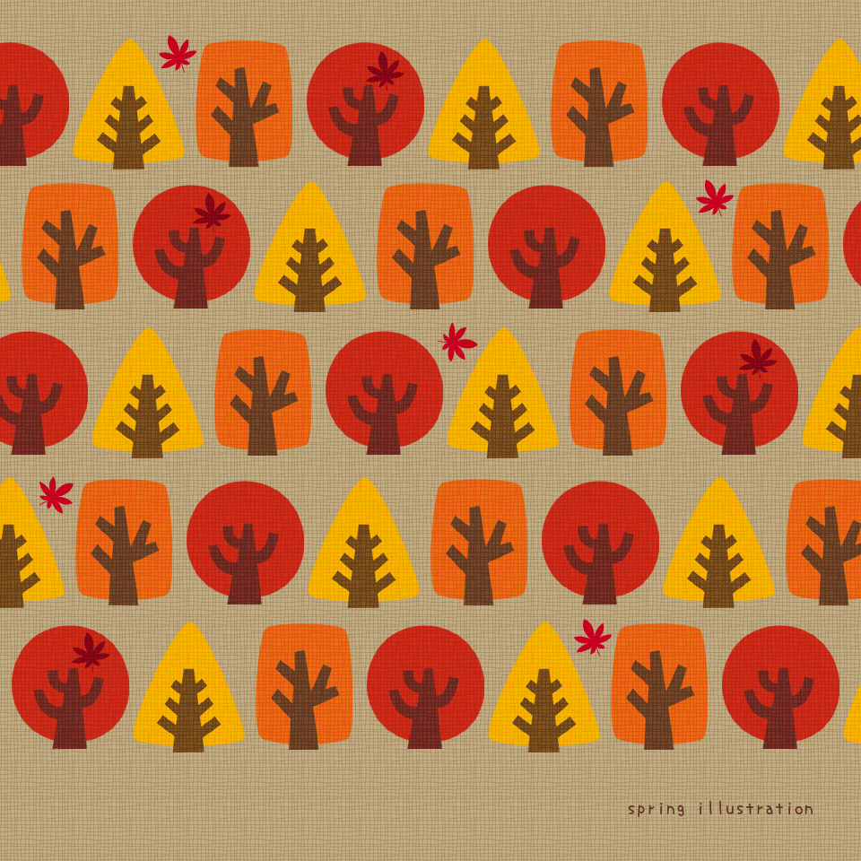 【秋の森】植物のイラストましかく壁紙・背景