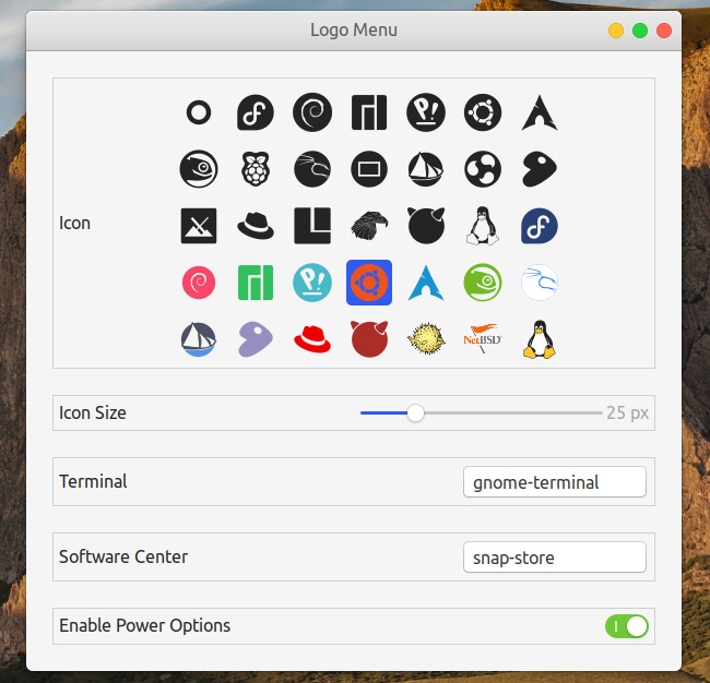 Logo Menu GNOME Shell 拡張機能 オプション